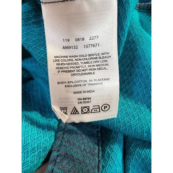 Columbia Mens Shirt Short Sleeve Sz Med Button Down Blue Striped Pocket Stretch - Picture 6 of 7